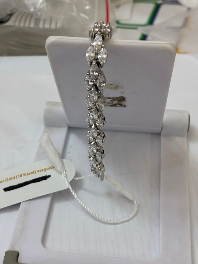 Brazalete Acero-Oro 18k Circonia-10Ct -17Cm -10gra