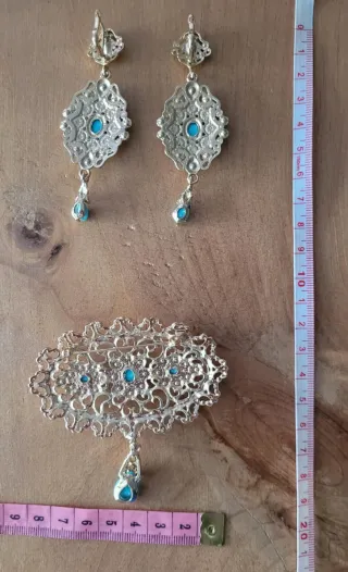 Conjunto Aderezo Dorado y Turquesa