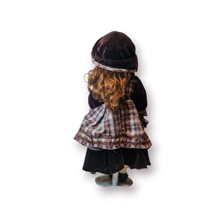 Boneca Antiga Porcelana 41cm Vestido Xadrez