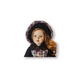 Boneca Antiga Porcelana 41cm Vestido Xadrez