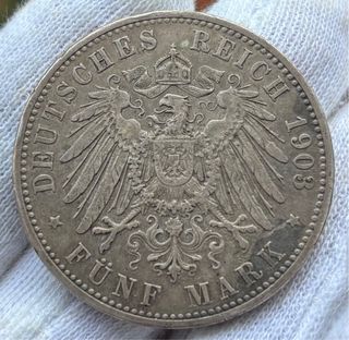 Moneda PLATA ALEMANIA 5 Marcos 1903-D. Bavaria