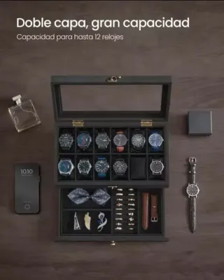 Caja para 12 relojes y joyas
