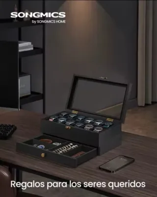 Caja para 12 relojes y joyas