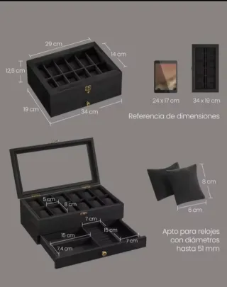 Caja para 12 relojes y joyas