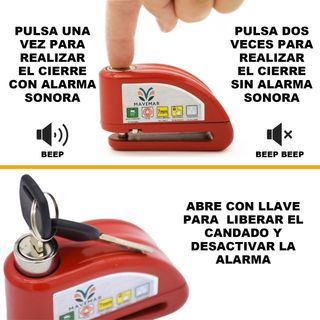 Candado Moto Alarma MAVEMAR Rojo