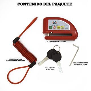Candado Moto Alarma MAVEMAR Rojo