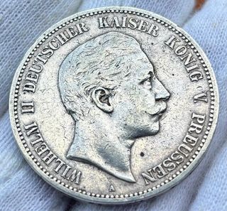 Moneda PLATA PRUSIA (Alemania) 5 Marcos 1902-D