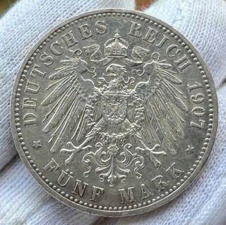 Moneda PLATA PRUSIA (Alemania) 5 Marcos 1907-A