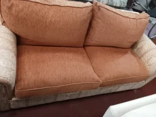 Sofá de tela 2 plazas naranja y beige