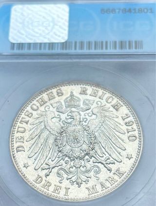 Moneda PLATA ALEMANIA 3 Marcos 1910-F. AU58 ICG