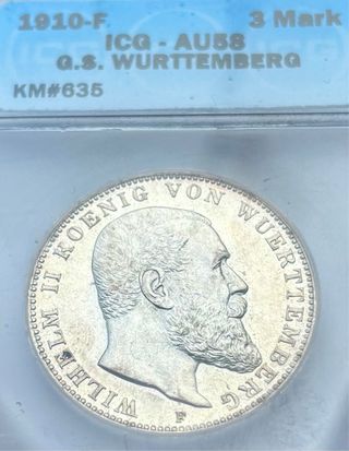 Moneda PLATA ALEMANIA 3 Marcos 1910-F. AU58 ICG