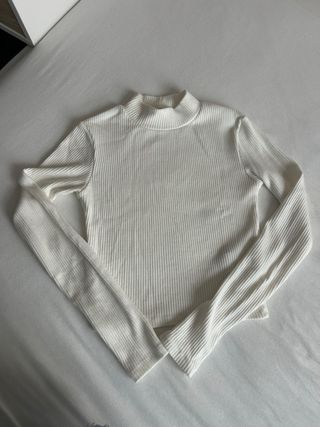 Jersey Pull&Bear canalé cuello alto blanco XS