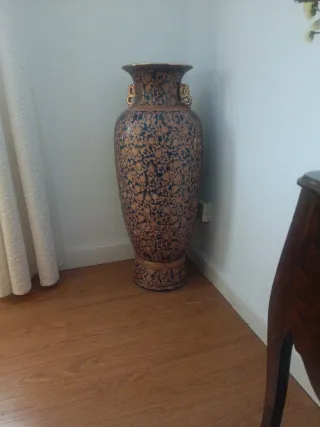 Jarrón grande de cerámica azul y marrón