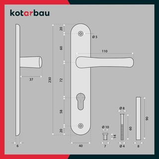 KOTARBAU Manilla de puerta de 90 mm de izquierda a