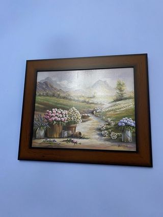 Cuadro Paisaje Montañas y Flores