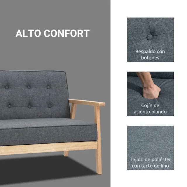 Sofá 2 plazas gris y madera