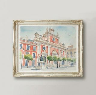 Lámina de acuarela iglesia del Salvador de Sevilla