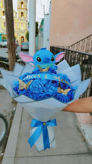 Peluche Stich Rosa con Flores