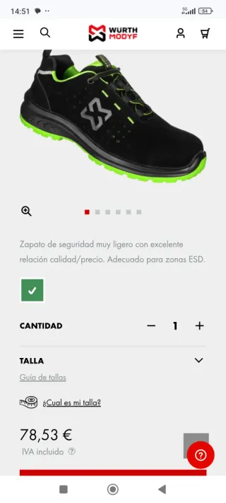 Zapatos de seguridad Wurth Modyf negros y verdes.