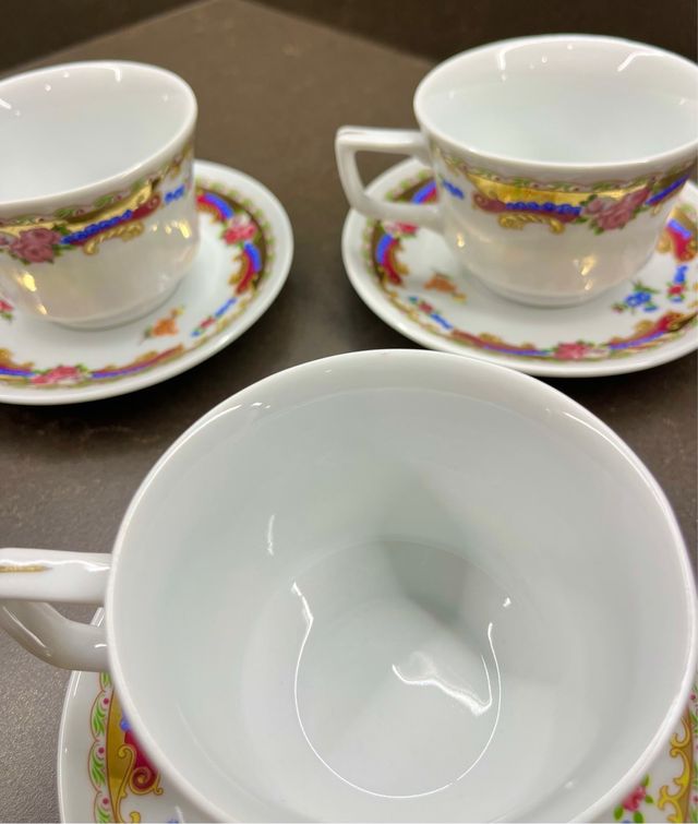 Set Vintage 5 tazze in porcellana caffè + 5 piatti