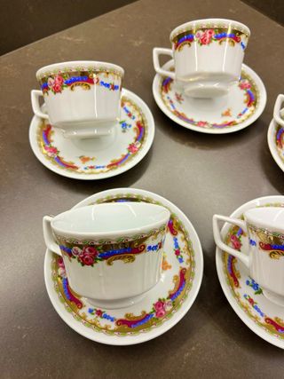 Juego Vintage 5 tazas porcelana café + 5 platos