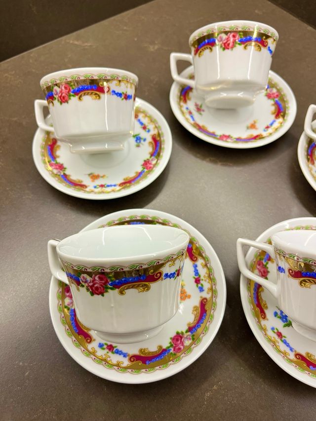 Set Vintage 5 tazze in porcellana caffè + 5 piatti