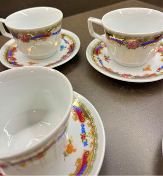 Juego Vintage 5 tazas porcelana café + 5 platos