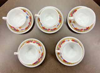 Juego Vintage 5 tazas porcelana café + 5 platos