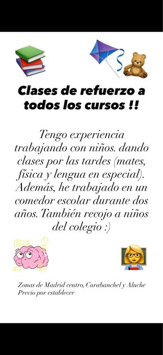 Clases de refuerzo a todos los cursos