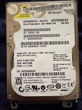 Disco Duro WD Scorpio 250GB