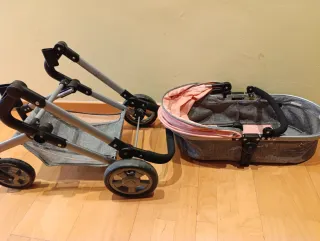 Carrito de muñecas rosa y gris