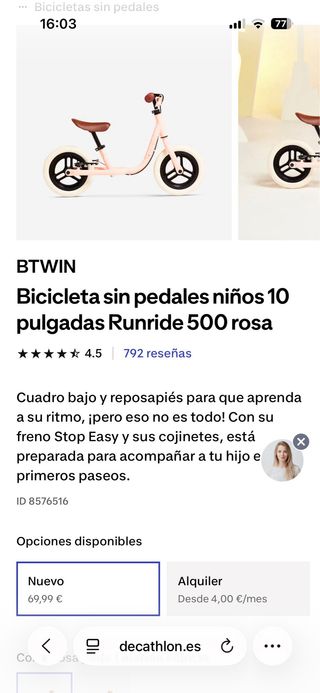 Bicicleta infantil Equilibrio Rosa Decathlon niña