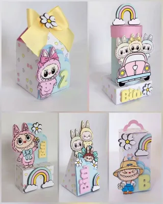 Cajitas decoradas para fiestas Labubu