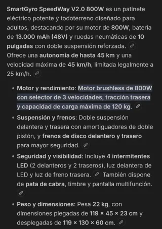 Patinete Eléctrico SmartGyro Speedway 2.0 800W