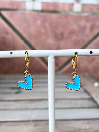 Pendientes Corazón Azul y Dorado