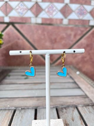 Pendientes Corazón Azul y Dorado