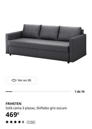 Sofá Cama 3 Plazas Gris Oscuro Friheten Ikea