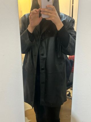 Chaqueta Cuero Oversize Negro Talla L Unisex Mujer