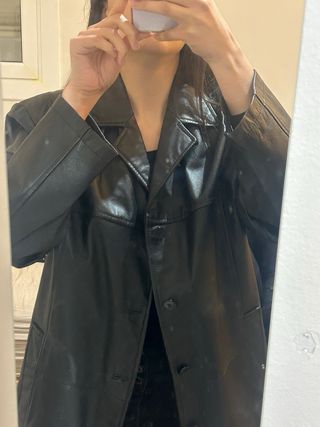 Chaqueta Cuero Oversize Negro Talla L Unisex Mujer