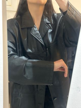 Chaqueta Cuero Oversize Negro Talla L Unisex Mujer