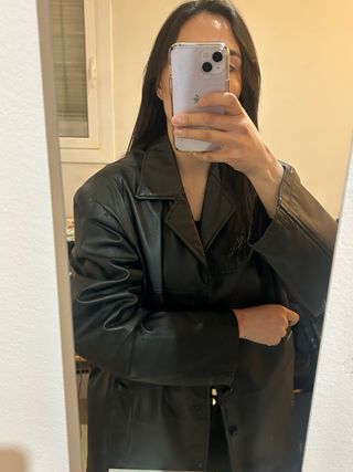 Chaqueta Cuero Oversize Negro Talla L Unisex Mujer
