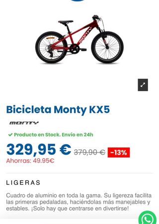 Bicicleta Monty KX5 20” Roja y Naranja