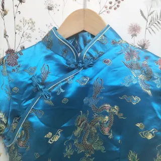 Vestido Geisha Vintage Azul y Dorado