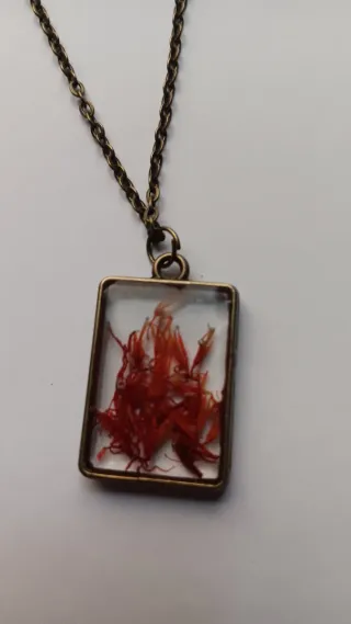 Colgante con flor roja y cadena dorada