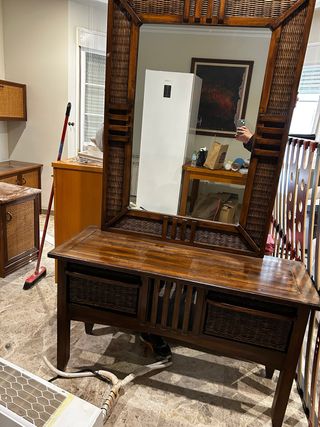 Mueble recibidor madera maciza con espejo