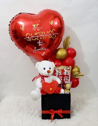 Regalo Oso Peluche Corazón Globos Chocolates