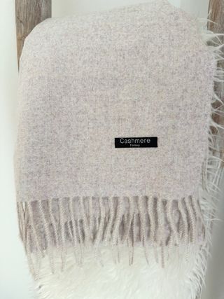 Bufanda de lana beige y rosa