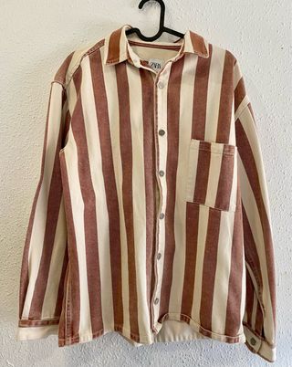 Chaqueta Vaquera Zara Rayas Beige y Marrón