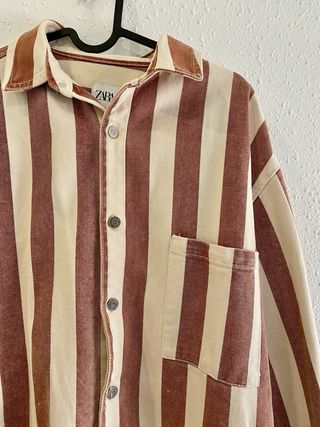 Chaqueta Vaquera Zara Rayas Beige y Marrón