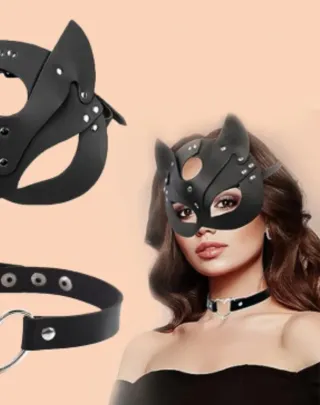 Maschera gatto e choker con anello set punk cat xx